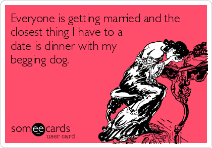 Everyone is getting married and the
closest thing I have to a
date is dinner with my
begging dog.