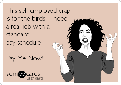 This self-employed crap
is for the birds!  I need
a real job with a
standard
pay schedule!

Pay Me Now!
