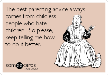 The best parenting advice always
comes from childless
people who hate
children.  So please,
keep telling me how
to do it better.