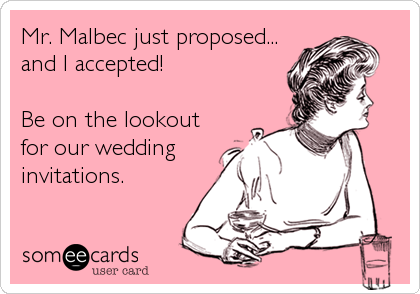 Mr. Malbec just proposed... 
and I accepted!

Be on the lookout
for our wedding 
invitations.