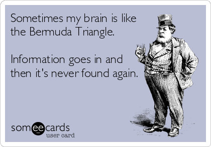 Sometimes my brain is like
the Bermuda Triangle.

Information goes in and
then it's never found again.