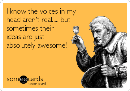 I know the voices in my
head aren't real..... but
sometimes their
ideas are just
absolutely awesome!