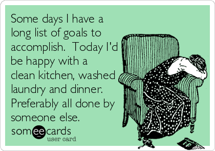 Some days I have a
long list of goals to
accomplish.  Today I'd
be happy with a
clean kitchen, washed
laundry and dinner. 
Preferably all done by
someone else.