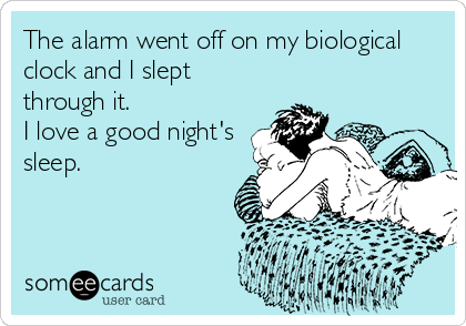 The alarm went off on my biological
clock and I slept
through it.
I love a good night's
sleep.