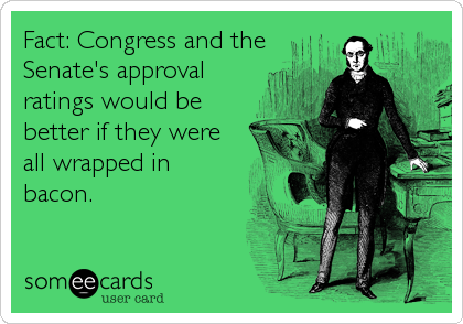 Fact: Congress and the
Senate's approval
ratings would be
better if they were
all wrapped in
bacon.