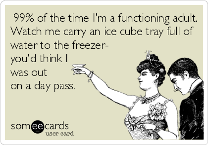 ?99% of the time I'm a functioning adult.
Watch me carry an ice cube tray full of
water to the freezer-
you'd think I
was out
on a day pass.