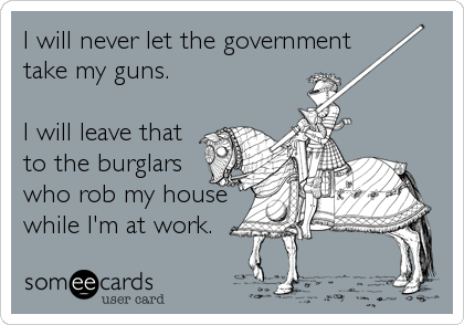I will never let the government
take my guns. 

I will leave that
to the burglars 
who rob my house
while I'm at work.
