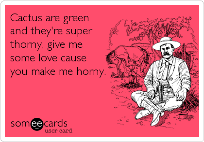 Cactus are green
and they're super
thorny, give me
some love cause
you make me horny.