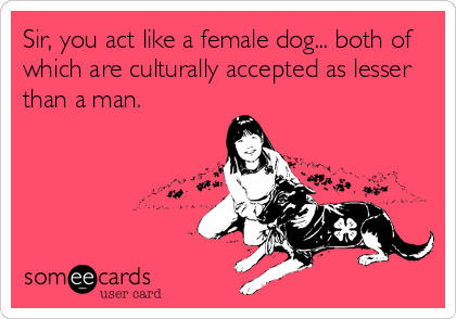 Sir, you act like a female dog... both of
which are culturally accepted as lesser
than a man.