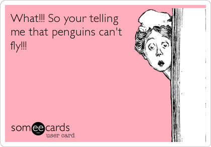 What!!! So your telling
me that penguins can't
fly!!!