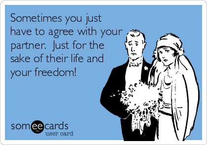 Sometimes you just
have to agree with your
partner.  Just for the
sake of their life and
your freedom!