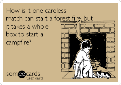 How is it one careless
match can start a forest fire, but
it takes a whole
box to start a
campfire?