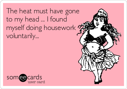 The heat must have gone
to my head ... I found
myself doing housework
voluntarily...