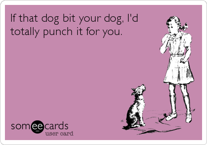 If that dog bit your dog, I'd
totally punch it for you.
