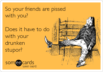 So your friends are pissed
with you?

Does it have to do
with your
drunken
stupor?