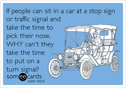 If people can sit in a car at a stop sign
or traffic signal and
take the time to
pick their nose,
WHY can't they
take the time
to%2
