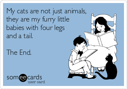 My cats are not just animals,
they are my furry little 
babies with four legs
and a tail. 

The End.