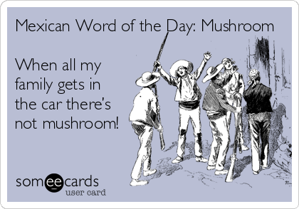 Mexican Word of the Day: Mushroom

When all my
family gets in
the car there’s
not mushroom!