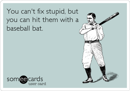 You can't fix stupid, but
you can hit them with a
baseball bat.