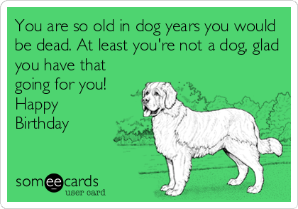 You are so old in dog years you would
be dead. At least you're not a dog, glad
you have that
going for you!
Happy
Birthday