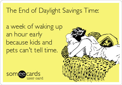 The End of Daylight Savings Time: 

a week of waking up
an hour early
because kids and
pets can't tell time.