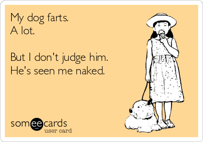 My dog farts. 
A lot. 

But I don't judge him.
He's seen me naked.