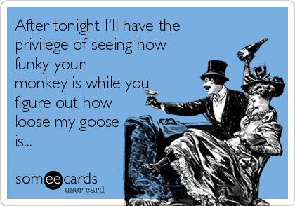 After tonight I'll have the
privilege of seeing how
funky your
monkey is while you
figure out how
loose my goose
is...