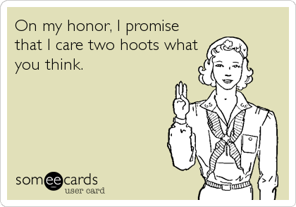 On my honor, I promise
that I care two hoots what
you think.