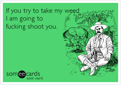 If you try to take my weed
I am going to
fucking shoot you.