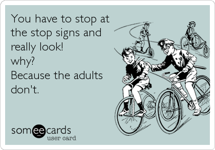 You have to stop at 
the stop signs and
really look!
why?
Because the adults
don't.