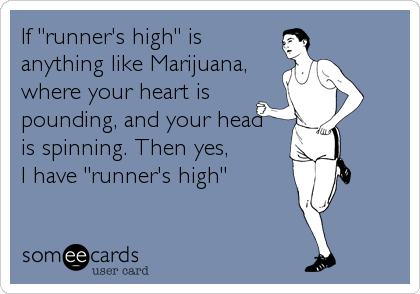 If "runner's high" is
anything like Marijuana,
where your heart is
pounding, and your head 
is spinning. Then yes, 
I have "runner's high"