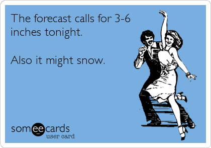 The forecast calls for 3-6
inches tonight.

Also it might snow.