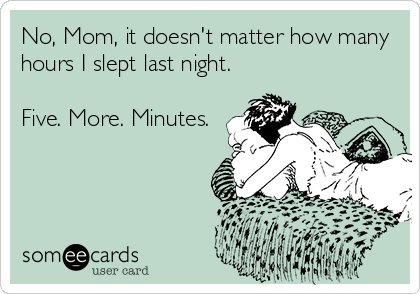 No, Mom, it doesn't matter how many
hours I slept last night. 

Five. More. Minutes.
