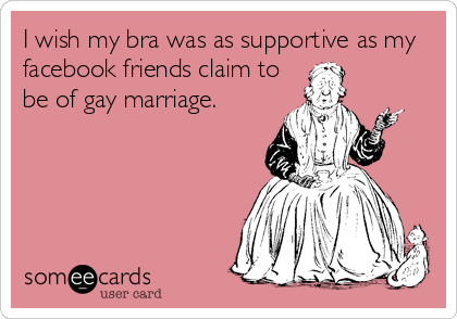 I wish my bra was as supportive as my
facebook friends claim to
be of gay marriage.