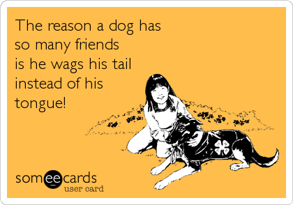 The reason a dog has
so many friends
is he wags his tail
instead of his
tongue!