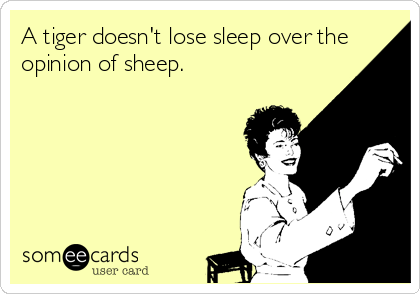 A tiger doesn't lose sleep over the
opinion of sheep.