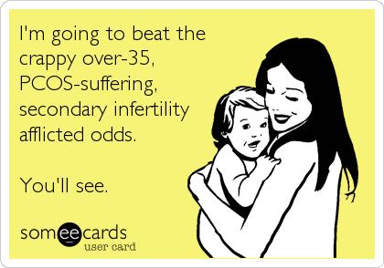 I'm going to beat the
crappy over-35,
PCOS-suffering,
secondary infertility
afflicted odds.

You'll see.