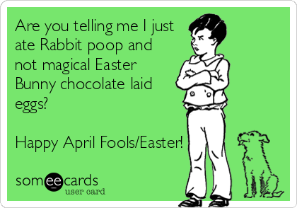 Are you telling me I just
ate Rabbit poop and
not magical Easter
Bunny chocolate laid
eggs?

Happy April Fools/Easter!
