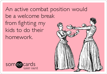 An active combat position would
be a welcome break
from fighting my 
kids to do their 
homework.
