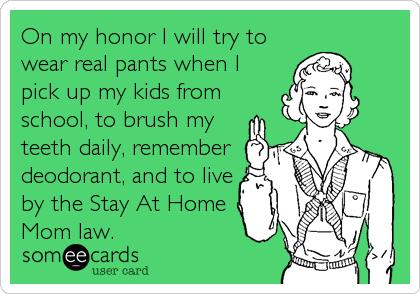 On my honor I will try to
wear real pants when I
pick up my kids from
school, to brush my
teeth daily, remember
deodorant, and to live<br%