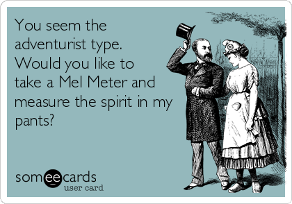 You seem the
adventurist type.
Would you like to
take a Mel Meter and
measure the spirit in my
pants?