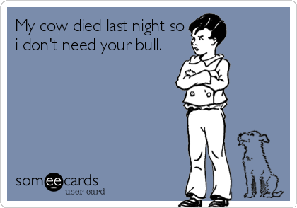 My cow died last night so
i don't need your bull.