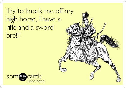 Try to knock me off my
high horse, I have a
rifle and a sword
bro!!!