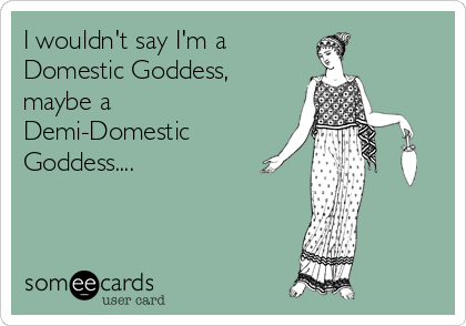 I wouldn't say I'm a
Domestic Goddess,
maybe a
Demi-Domestic
Goddess....
