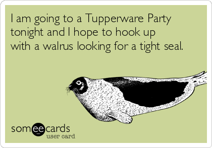 I am going to a Tupperware Party
tonight and I hope to hook up
with a walrus looking for a tight seal.