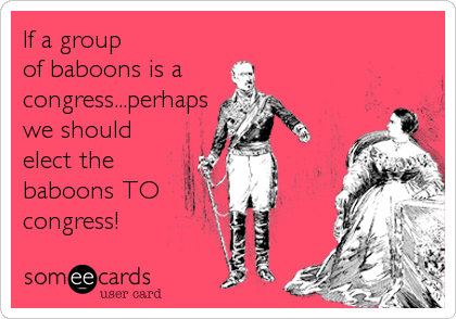 If a group
of baboons is a
congress...perhaps
we should
elect the
baboons TO
congress!