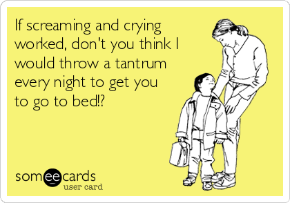 If screaming and crying 
worked, don't you think I
would throw a tantrum 
every night to get you 
to go to bed!?