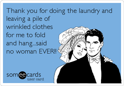 Thank you for doing the laundry and
leaving a pile of
wrinkled clothes
for me to fold
and hang...said
no woman EVER!!