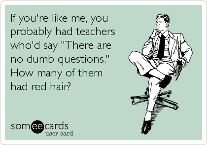 If you're like me, you
probably had teachers
who'd say "There are 
no dumb questions."
How many of them
had red hair?