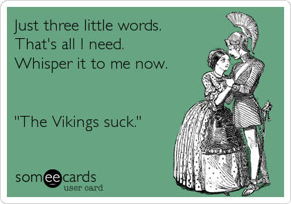Just three little words.
That's all I need.
Whisper it to me now.


"The Vikings suck."